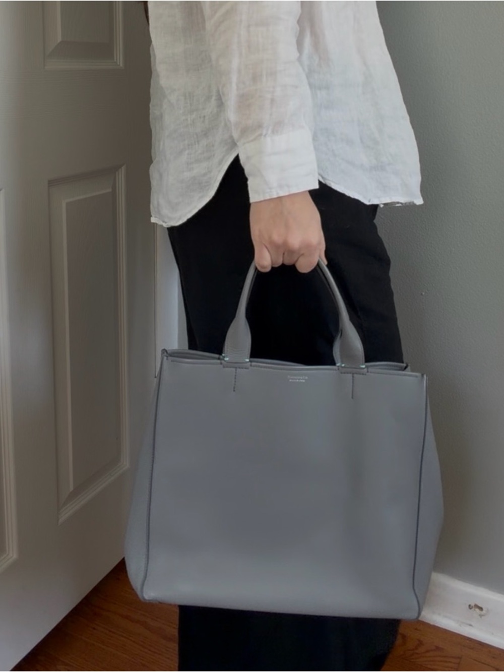 Tiffany & Co. Gray Leather Tote with Beige Strap - Picture 11 of 16